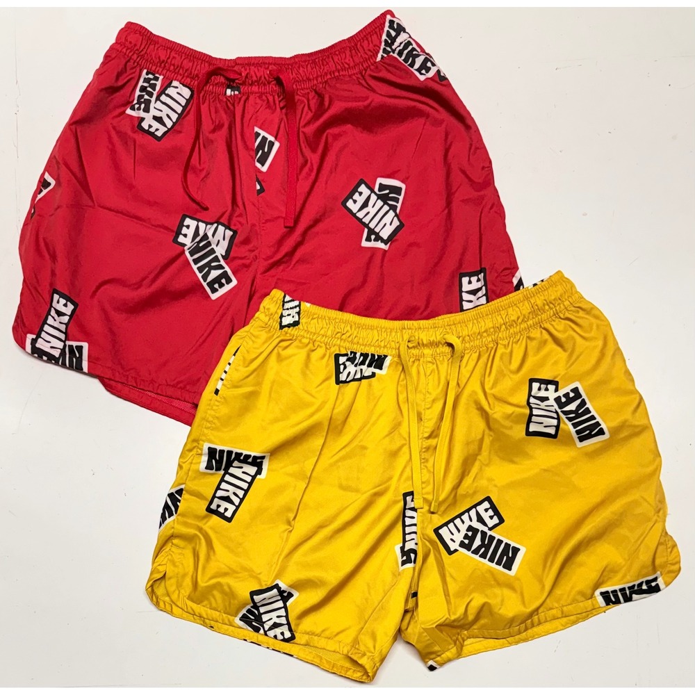 Nike Mens Arhletic‎ Shorts Bundle Red Yellow Logo Print Volley Shorts XL 2 Pack